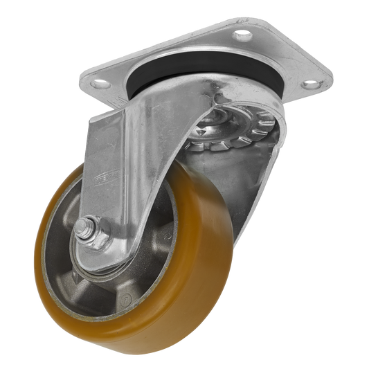 Sealey Castor Wheel 125mm Plate Swivel 500kg Load Capacity Aluminium SCW5125SP