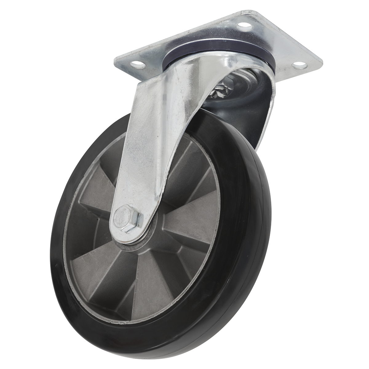 Sealey Castor Wheel 125mm Plate Swivel 250kg Load Capacity Rubber SCW5125SPEM