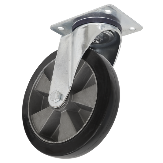 Sealey Castor Wheel 125mm Plate Swivel 250kg Load Capacity Rubber SCW5125SPEM