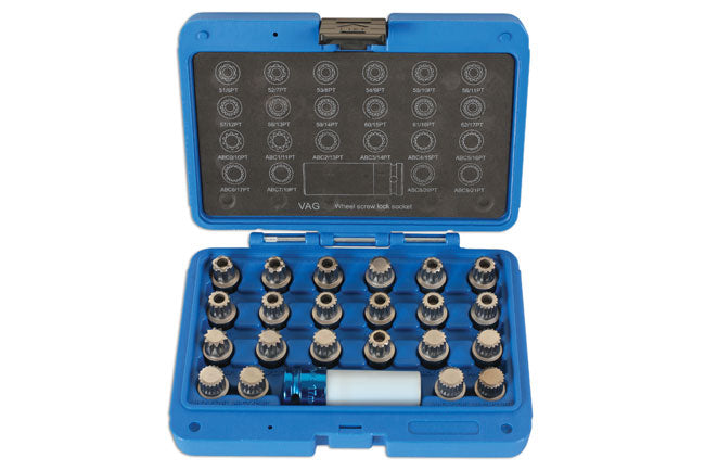 LASER 6275 23Pc Locking Wheel Nut Key Socket Set 17mm Drive For VW Vehicles