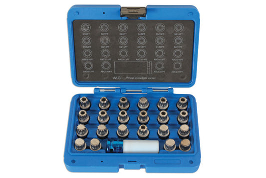 LASER 6275 23Pc Locking Wheel Nut Key Socket Set 17mm Drive For VW Vehicles