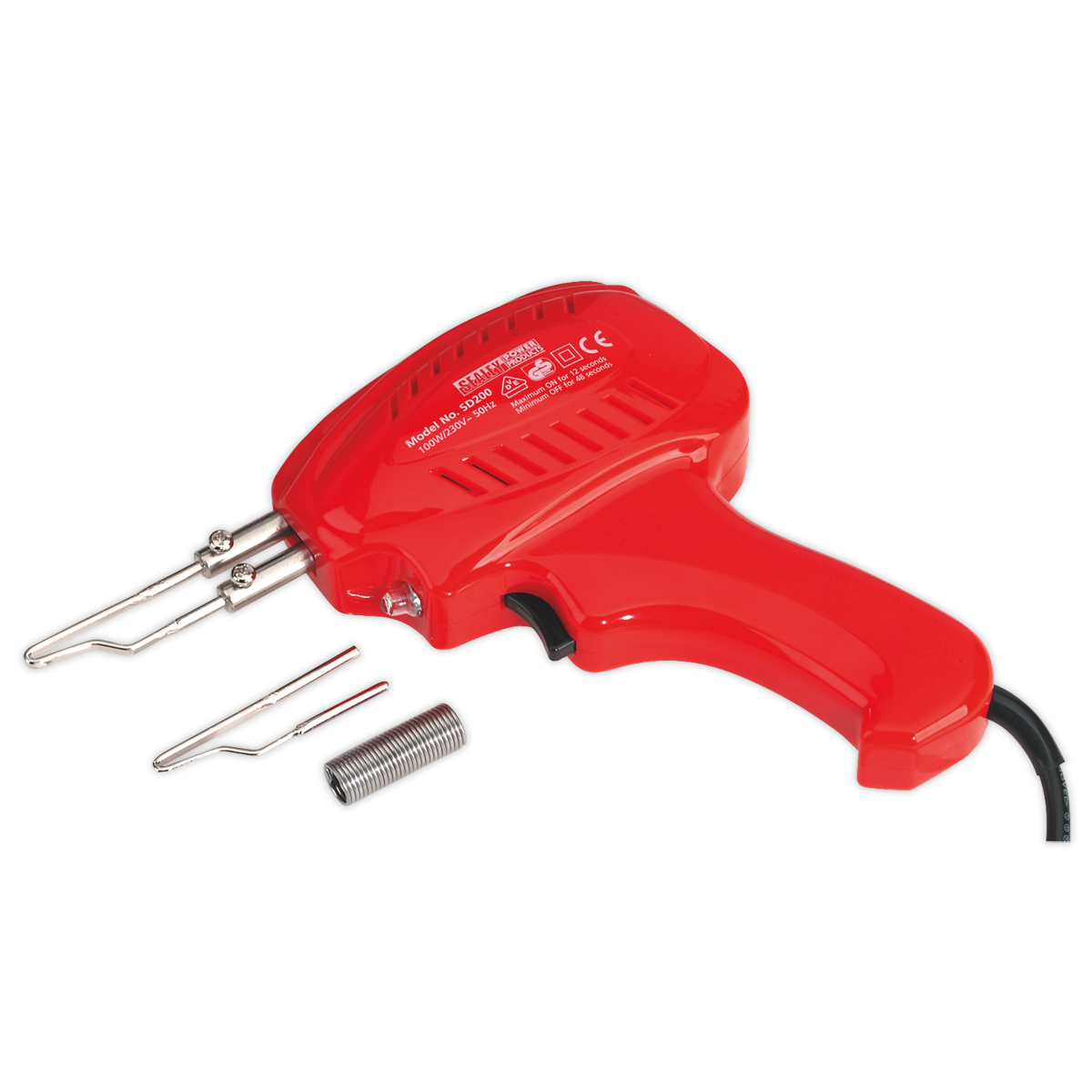 Sealey 100W Soldering Gun Kit Pistol Type 1.5 Metre Cable 3-Pin Plug Tool SD200