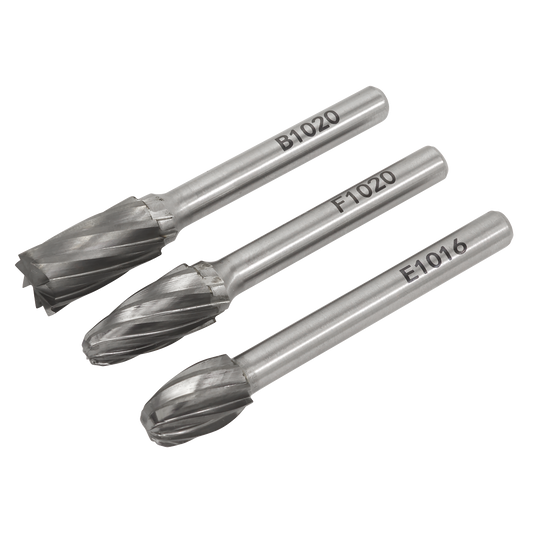 Sealey Tungsten Carbide Rotary Burr Set 3 Pcs Ripper/Coarse Ø6mm x 65mm SDBCK3