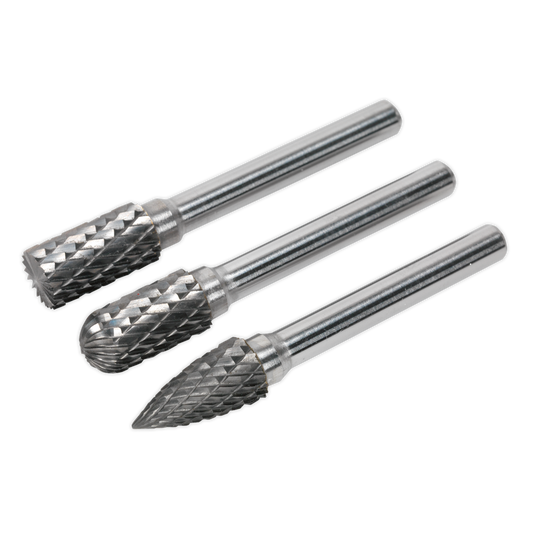 Sealey Rotary Burr Set 3 Pieces Ø10mm x 65mm in Plastic Storage Box Silver SDBK3