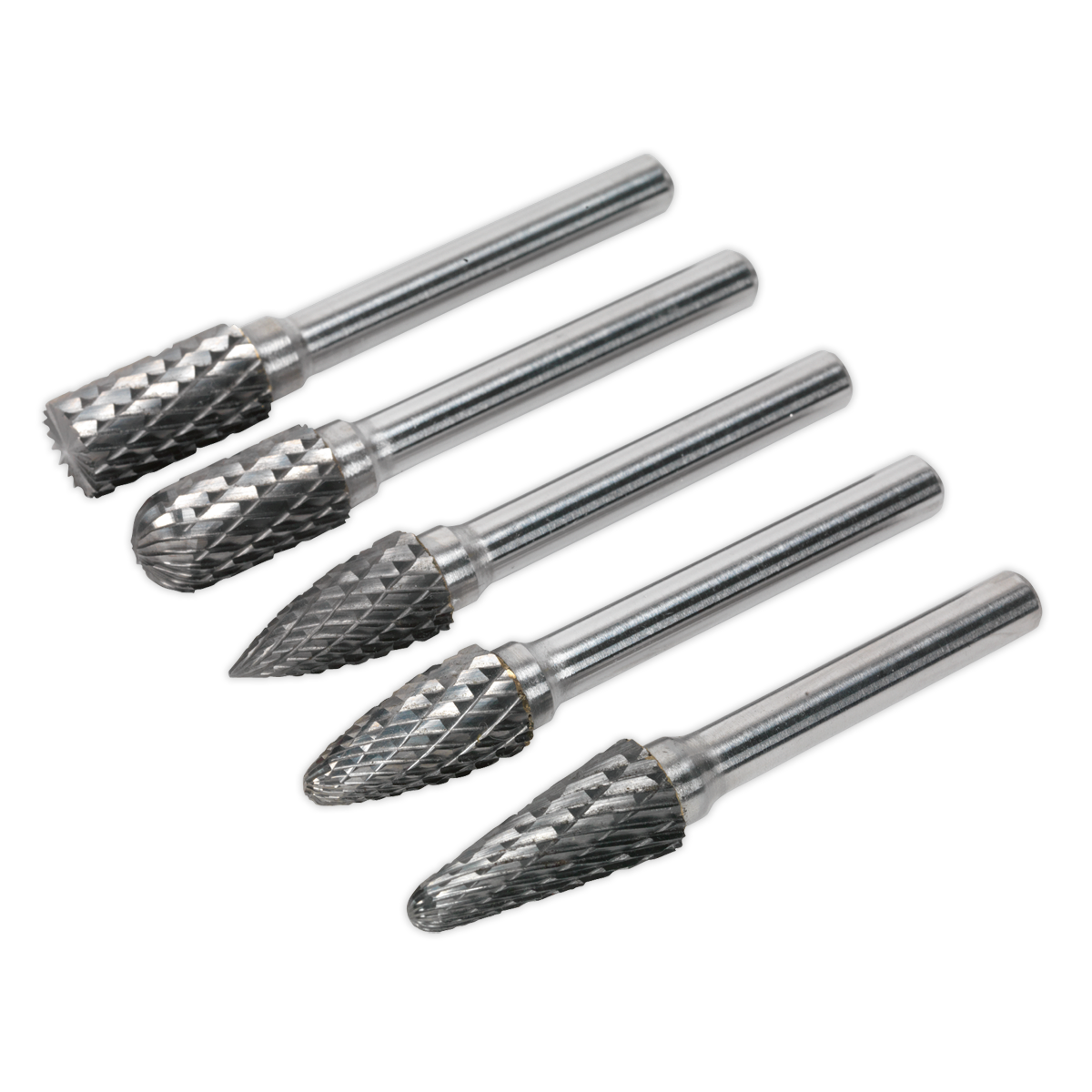 Sealey Rotary Burr Set Tungsten Carbide 5 Piece 65mm Universal - Silver SDBK5