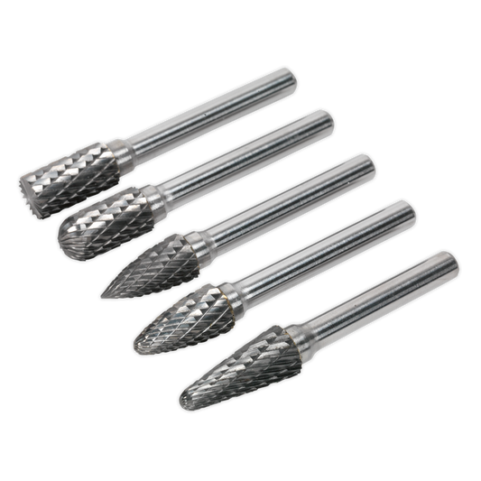 Sealey Rotary Burr Set Tungsten Carbide 5 Piece 65mm Universal - Silver SDBK5