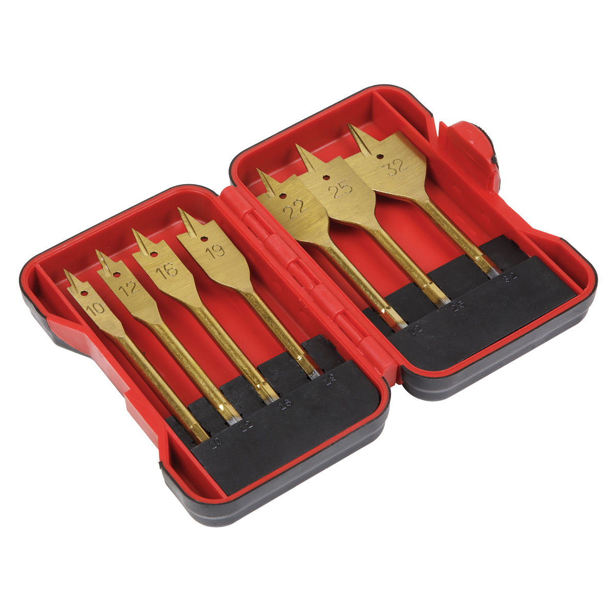 Sealey Flat Wood Drill Bit Set 7 Pieces 1/4" Hex Shank Titanium Coated AK3707FW