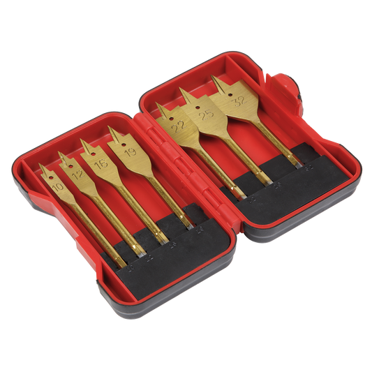Sealey Flat Wood Drill Bit Set 7 Pieces 1/4" Hex Shank Titanium Coated AK3707FW