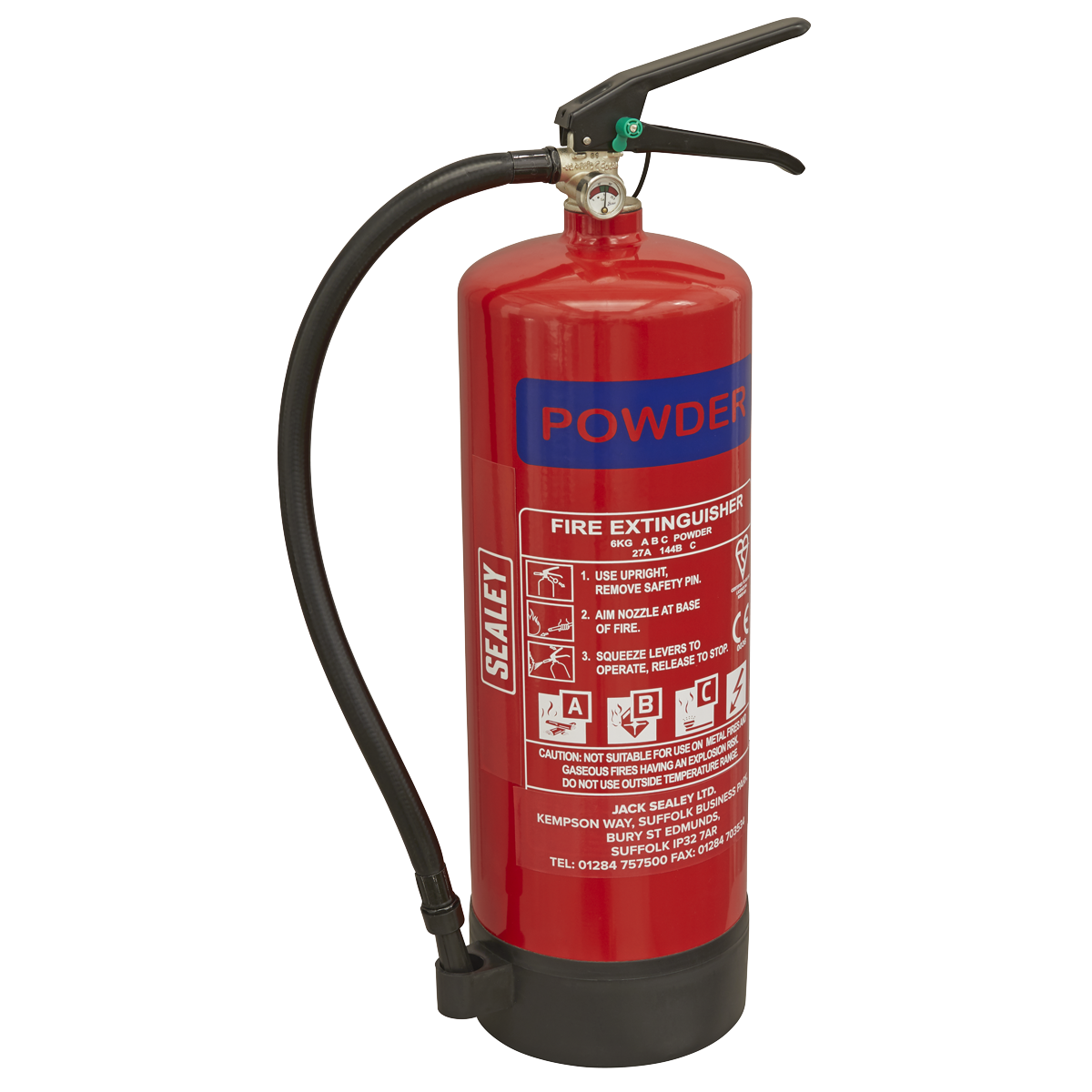 Sealey 6kg Dry Powder Fire Extinguisher With Wall Mounting Bracket SDPE06