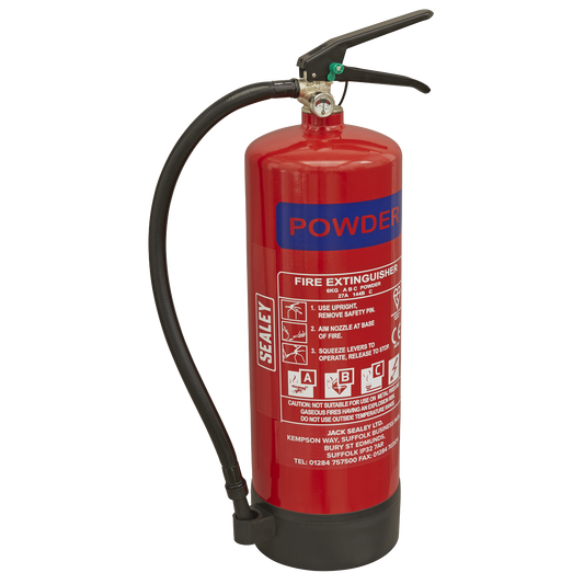 Sealey 6kg Dry Powder Fire Extinguisher With Wall Mounting Bracket SDPE06