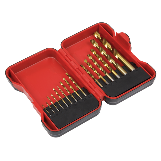 Sealey High Speed Steel Drill Bit Set Titanium Nitride Coated 15 Pcs AK3715HSS
