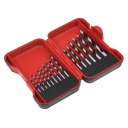 Sealey Brad Point Wood Drill Bit Set 15 Pieces For Hard & Soft Woods AK3715W