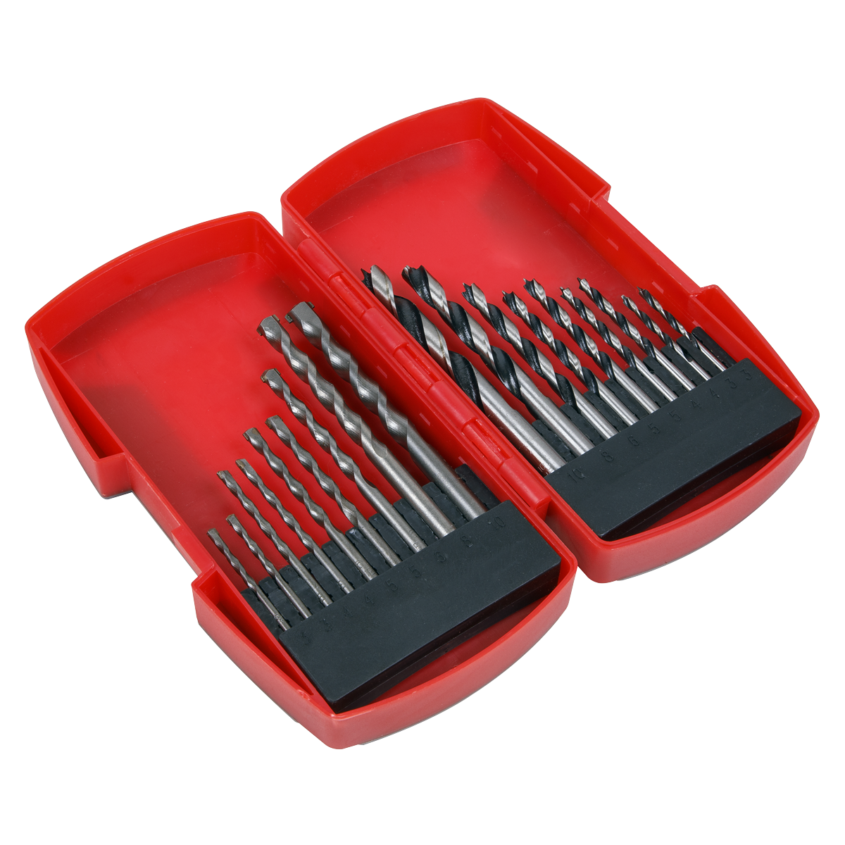 Sealey Wood Masonry Drill Bit Set 18 Pieces Bradpoint Tungsten Steel AK3718MW