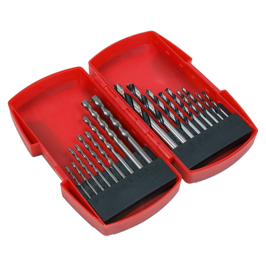 Sealey Wood Masonry Drill Bit Set 18 Pieces Bradpoint Tungsten Steel AK3718MW
