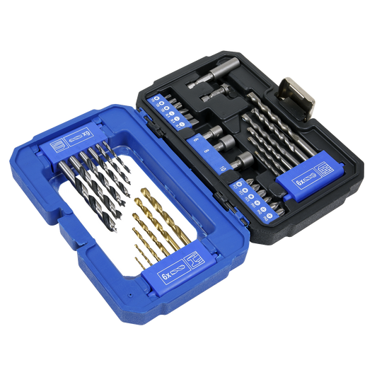 Sealey Drill & Bit Accessory Set 35 Pieces 25mm Slotted Phillips Pozi TRX AK3735