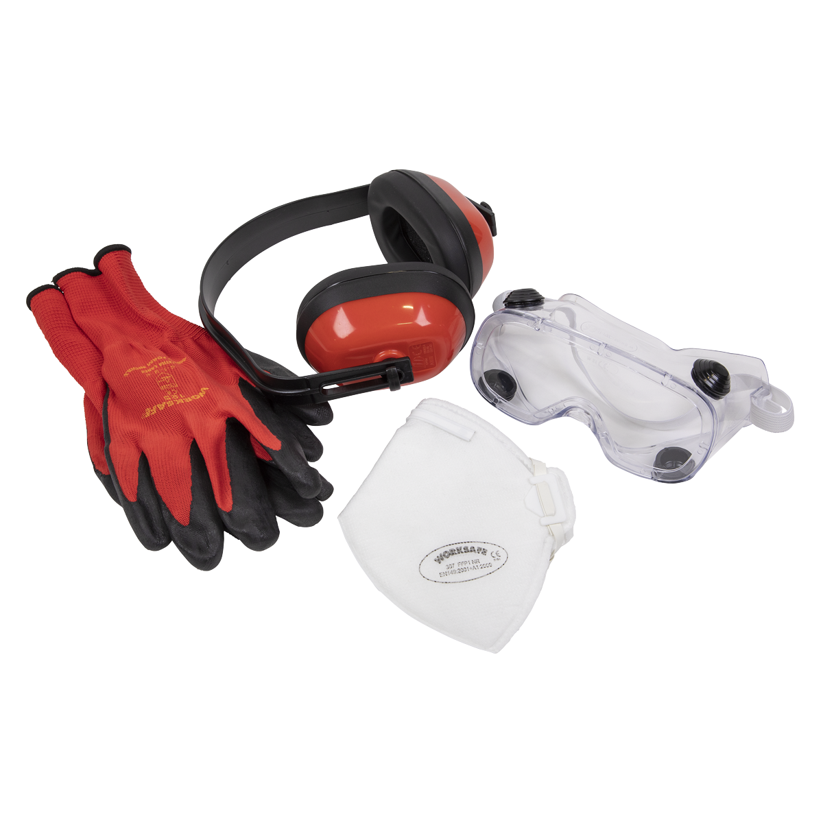Sealey Flexi Grip Gloves FFP1 Mask Goggles & Ear Defenders Safety Pack SEP2