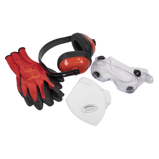Sealey Flexi Grip Gloves FFP1 Mask Goggles & Ear Defenders Safety Pack SEP2
