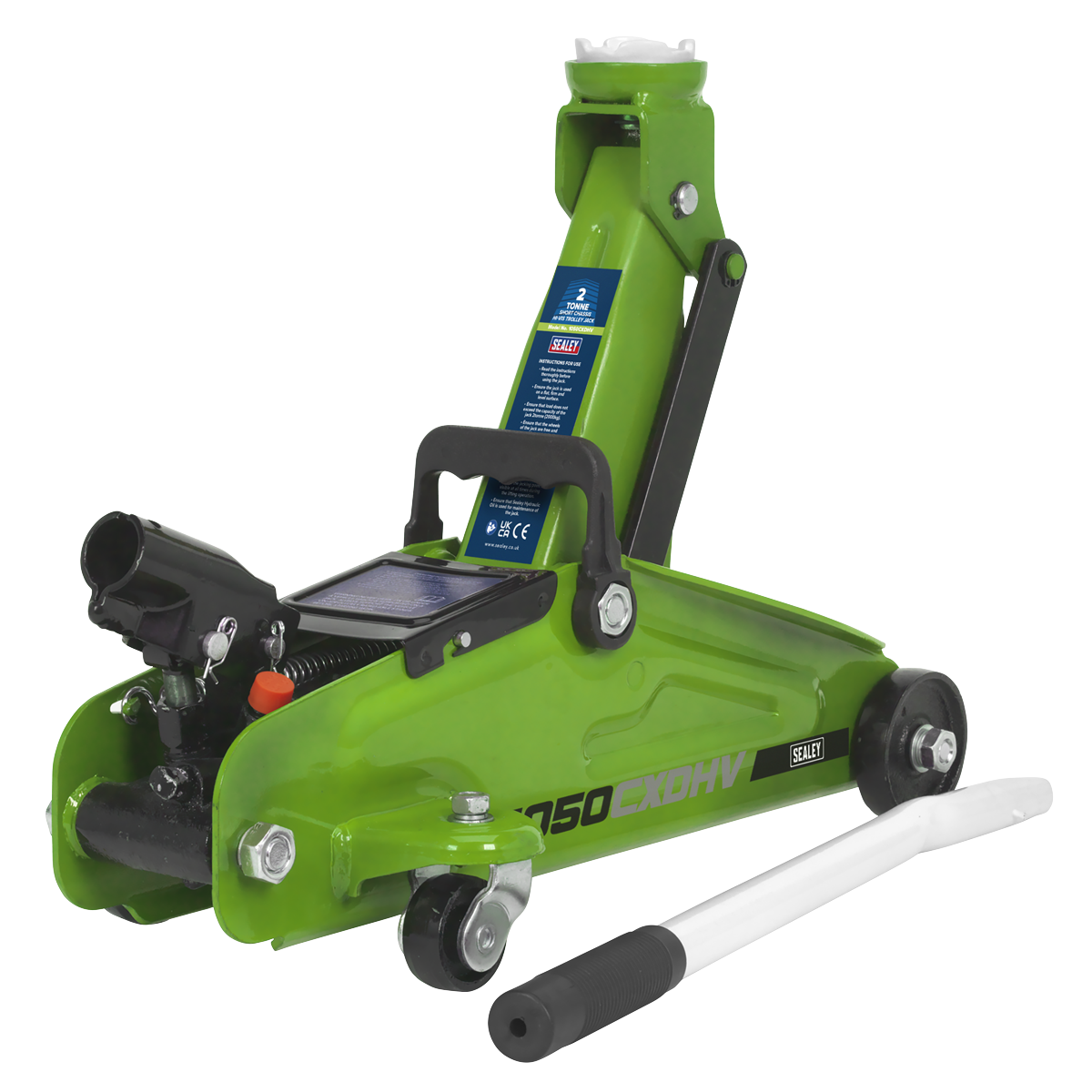 Sealey Trolley Jack 2 Tonne Hi-Vis Short Chassis With Storage Case 1050CXDHV