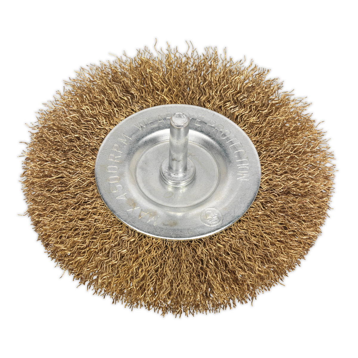 Sealey Flat Wire Brush 100mm With 6mm Shaft Crimped Brassed Steel SFB100