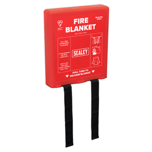 Sealey 1.1Mx1.1M Fire Blanket Emergency General Purpose Wall Mounting Case SFB11