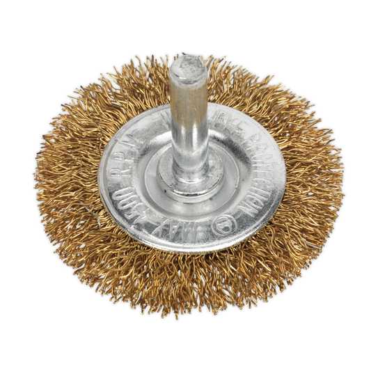 Sealey Flat Wire Brush 50mm With 6mm Shaft From Crimped Brassed Steel SFB50