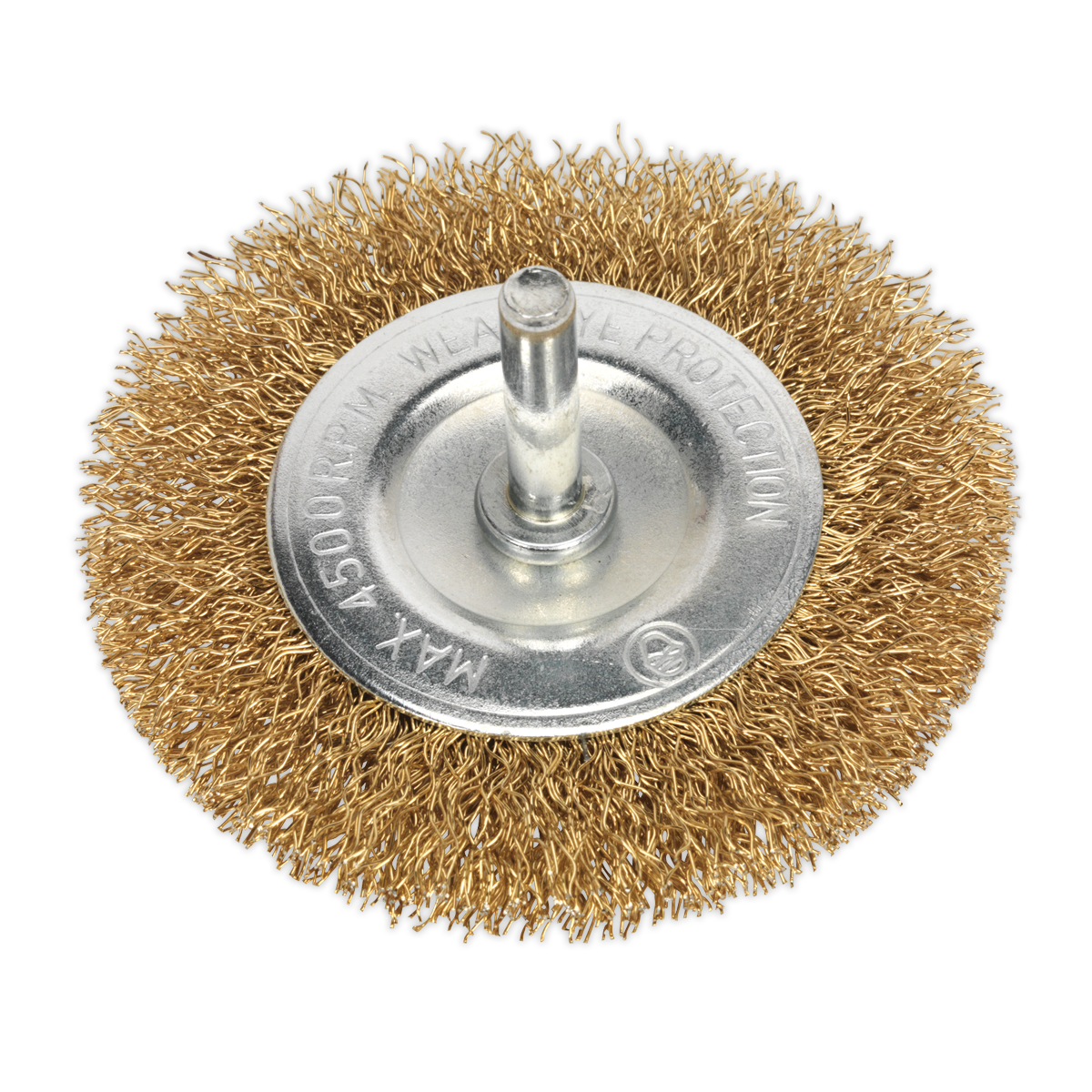 Sealey Ø75mm Flat Wire Brush Ø6mm Shaft Crimped Brassed Steel Filaments SFB75
