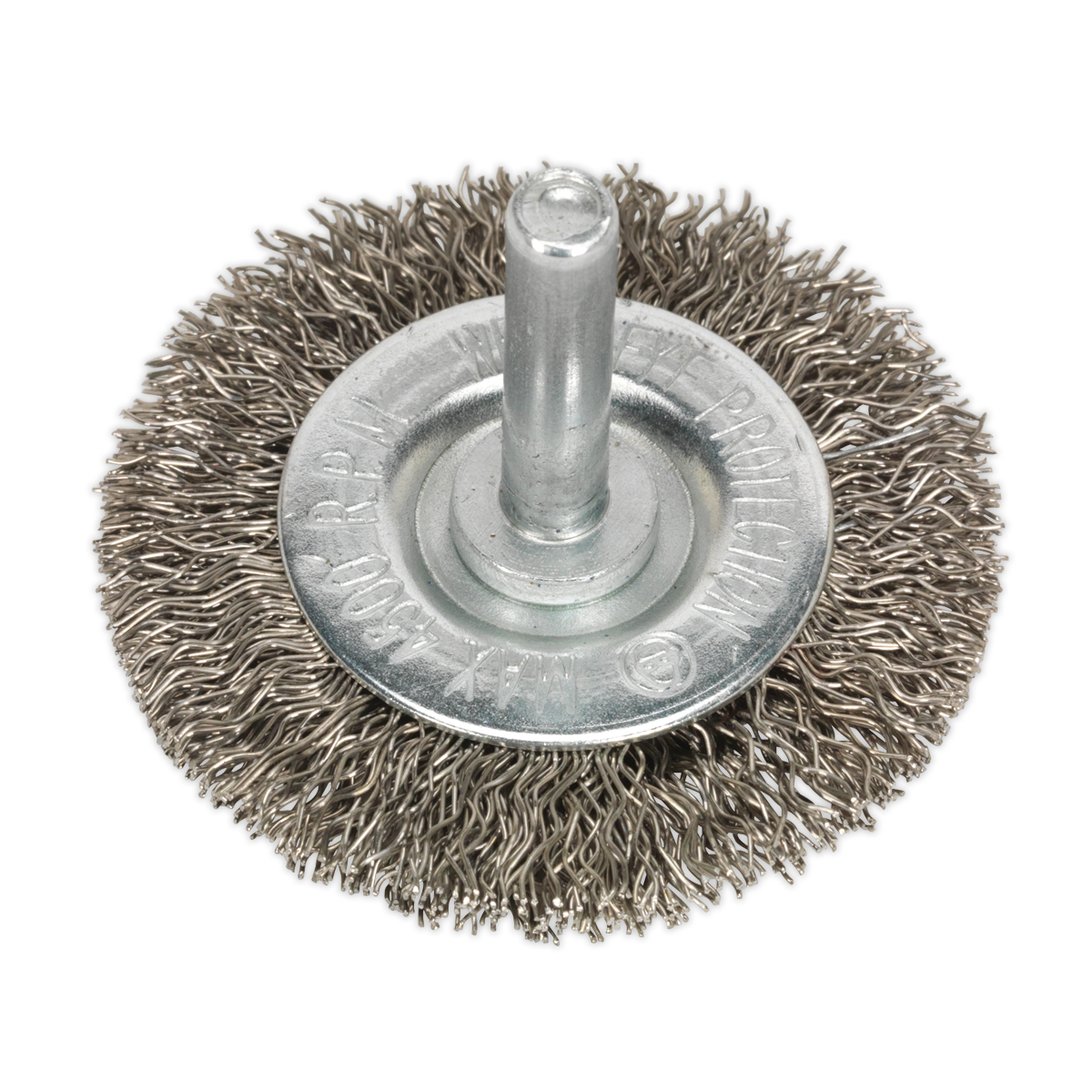 Sealey Ø50mm Flat Wire Brush Ø6mm Shaft Crimped Brassed Steel Filaments SFBS50
