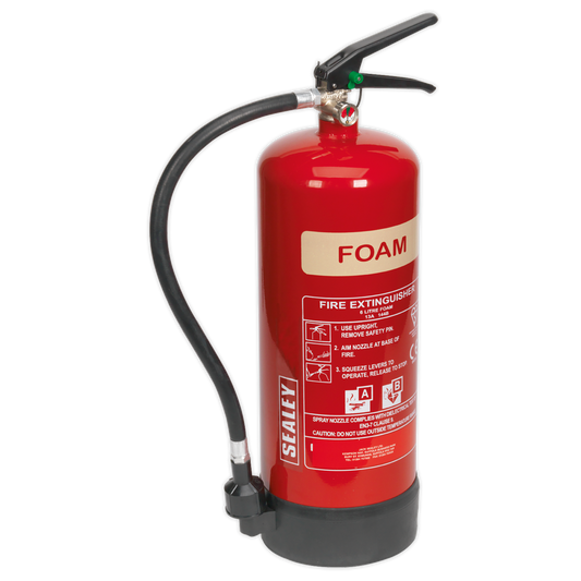 Sealey 6ltr Foam Fire Extinguisher With Wall Mounting Bracket BS EN 3 SFE06