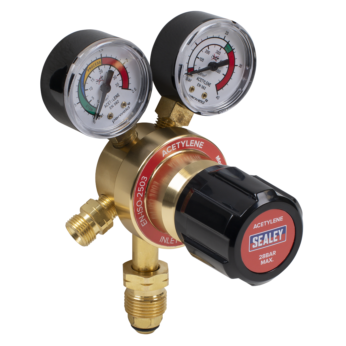 Sealey Acetylene Regulator With Bottle And Working Pressure Displays SGA40