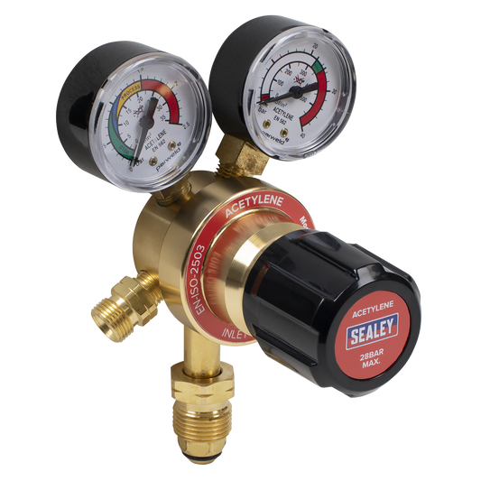 Sealey Acetylene Regulator With Bottle And Working Pressure Displays SGA40
