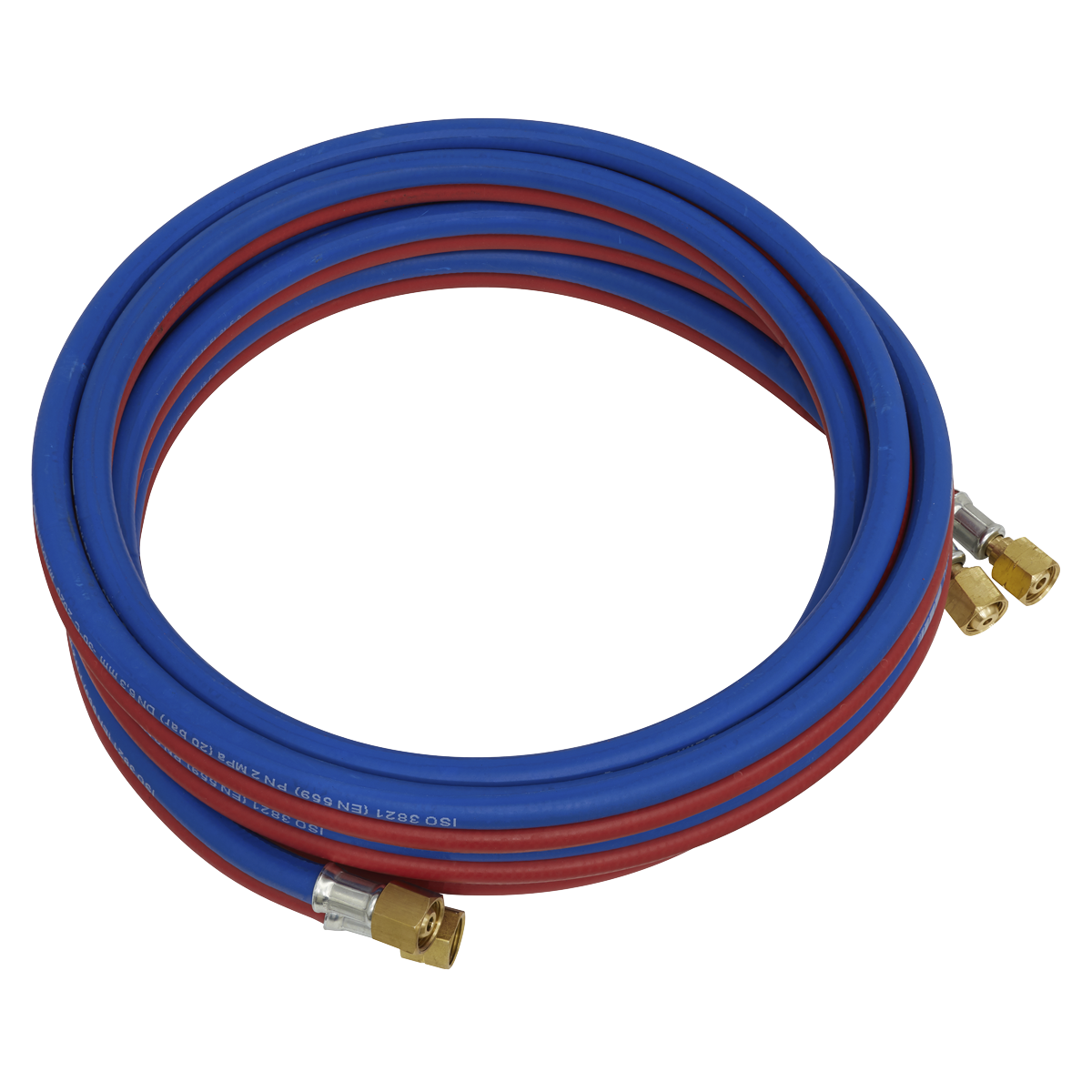 Sealey Flexible Twin Rubber Hose Set 4.5 Metres Check Valves Colour Coded SGA5