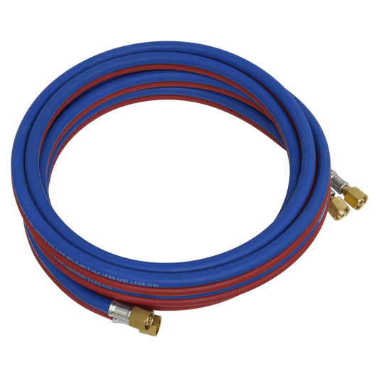 Sealey Flexible Twin Rubber Hose Set 4.5 Metres Check Valves Colour Coded SGA5