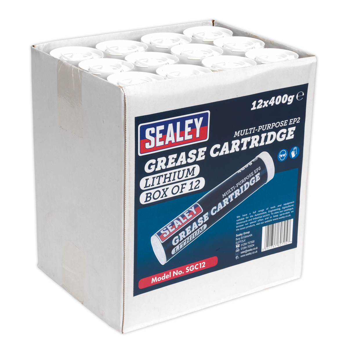 Sealey Multipurpose EP2 Lithium Grease Cartridge 4.8kg - Pack of 12 x 400g SGC12