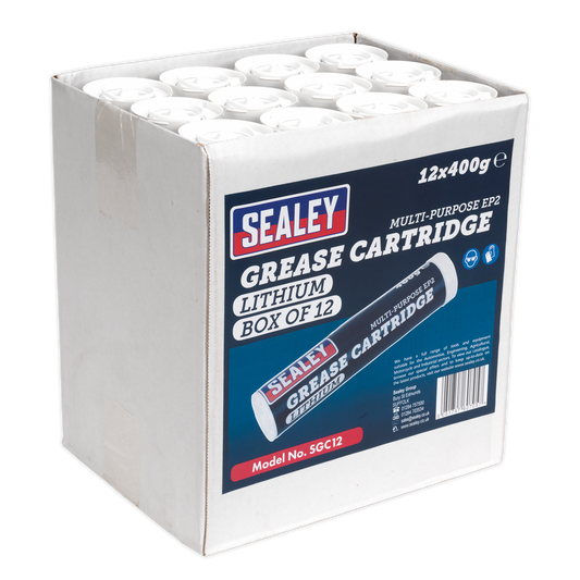 Sealey Multipurpose EP2 Lithium Grease Cartridge 4.8kg - Pack of 12 x 400g SGC12