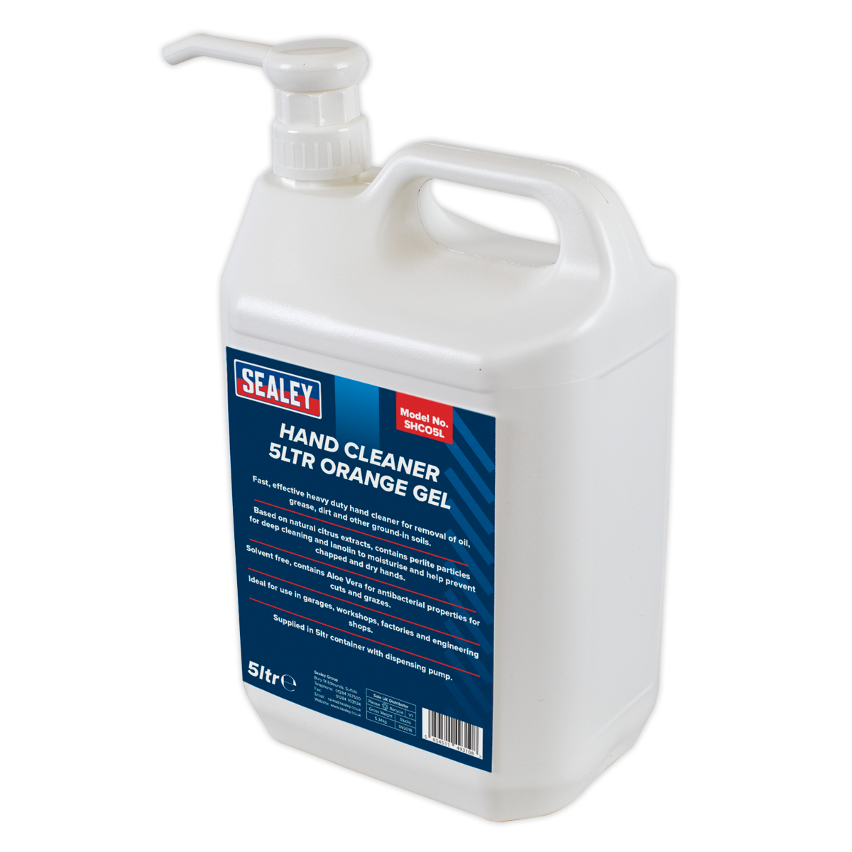 Sealey Heavy Duty Hand Cleaner 5L Container Orange Gel Solvent-Free SHCO5L