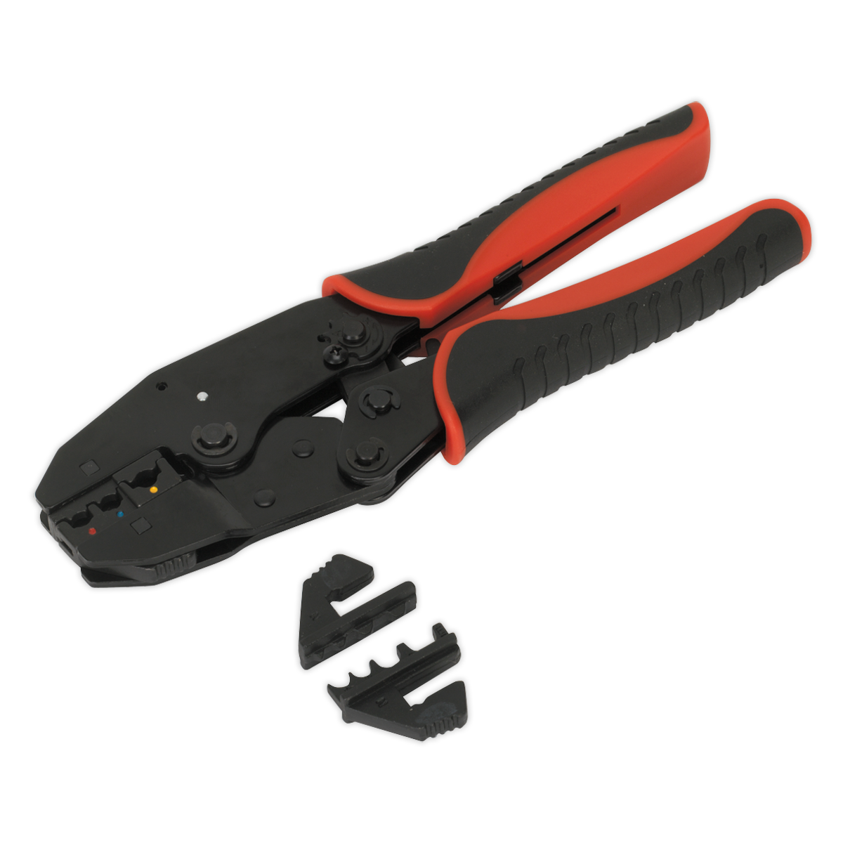 Sealey Ratchet Crimping Tool With Interchangeable Jaws Soft Grip Handles AK3857