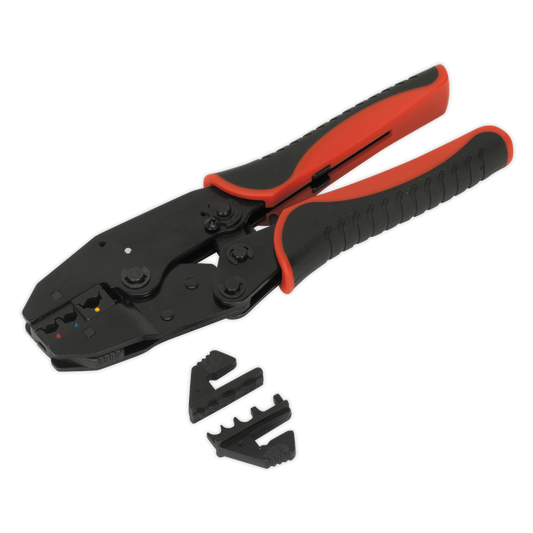 Sealey Ratchet Crimping Tool With Interchangeable Jaws Soft Grip Handles AK3857