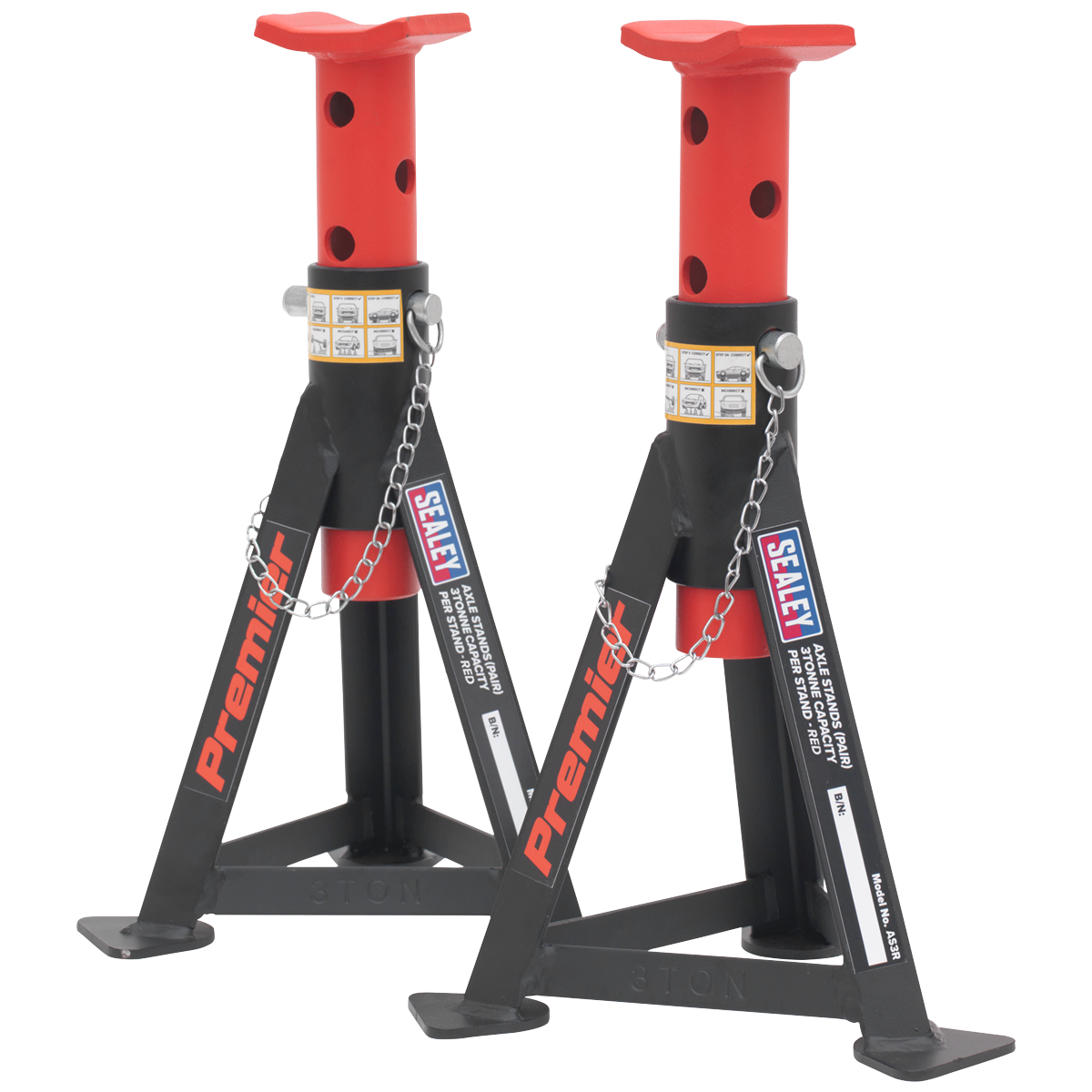 Sealey 2x Axle Stands Heavy Duty Lift 3 Tonne Capacity/Stand - Red AS3R