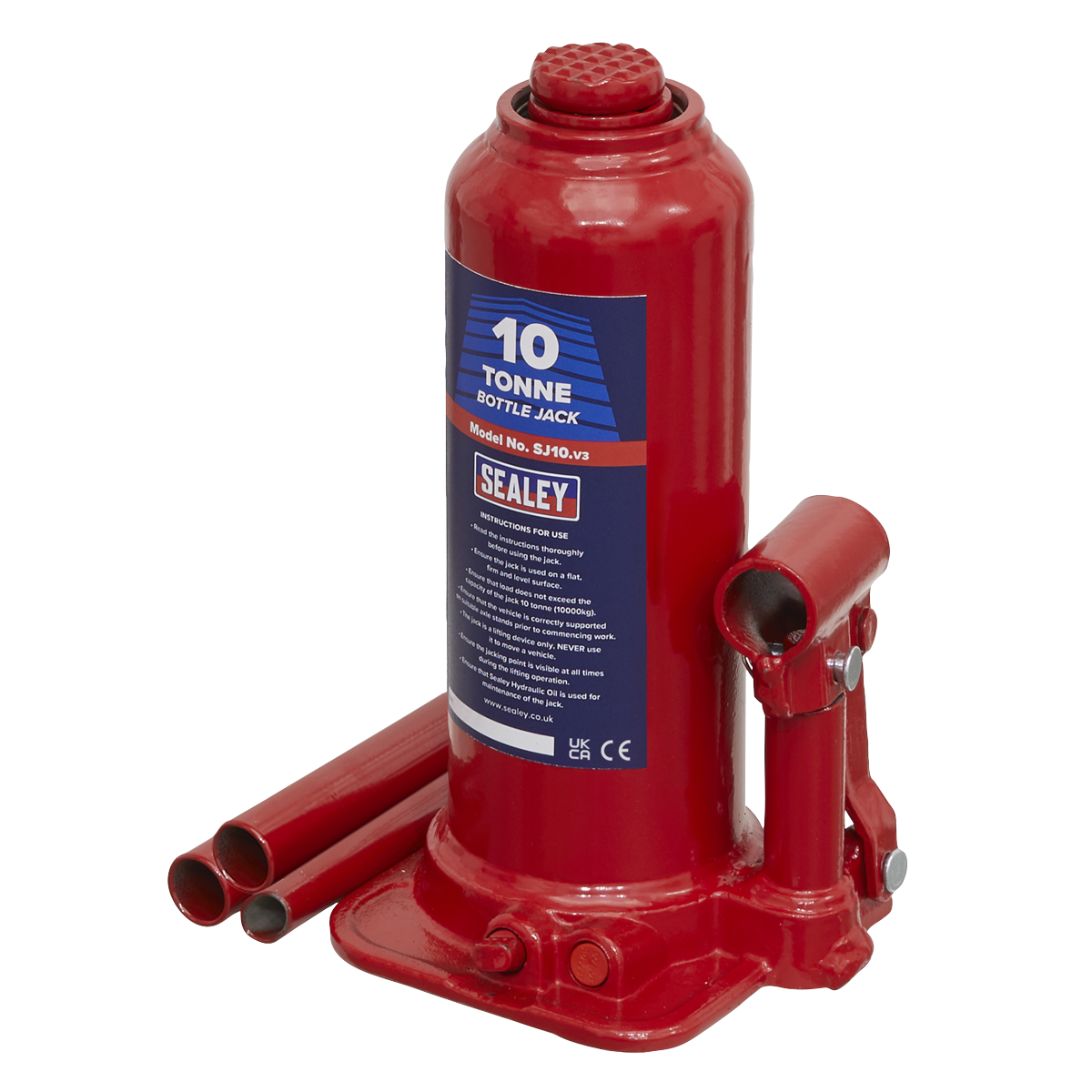 Sealey Bottle Jack Lift With Overload Valve & 2-Piece Handle 10 Tonne SJ10