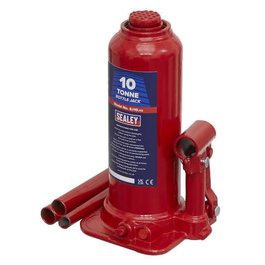 Sealey Bottle Jack Lift With Overload Valve & 2-Piece Handle 10 Tonne SJ10