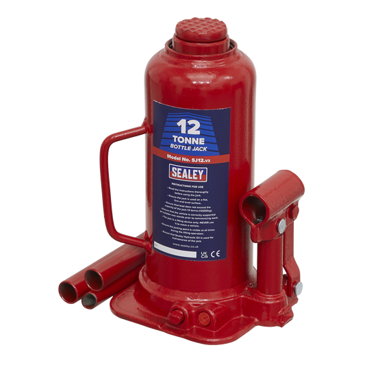 Sealey Bottle Jack Lift With Overload Valve & 2-Piece Handle 12 Tonne SJ12