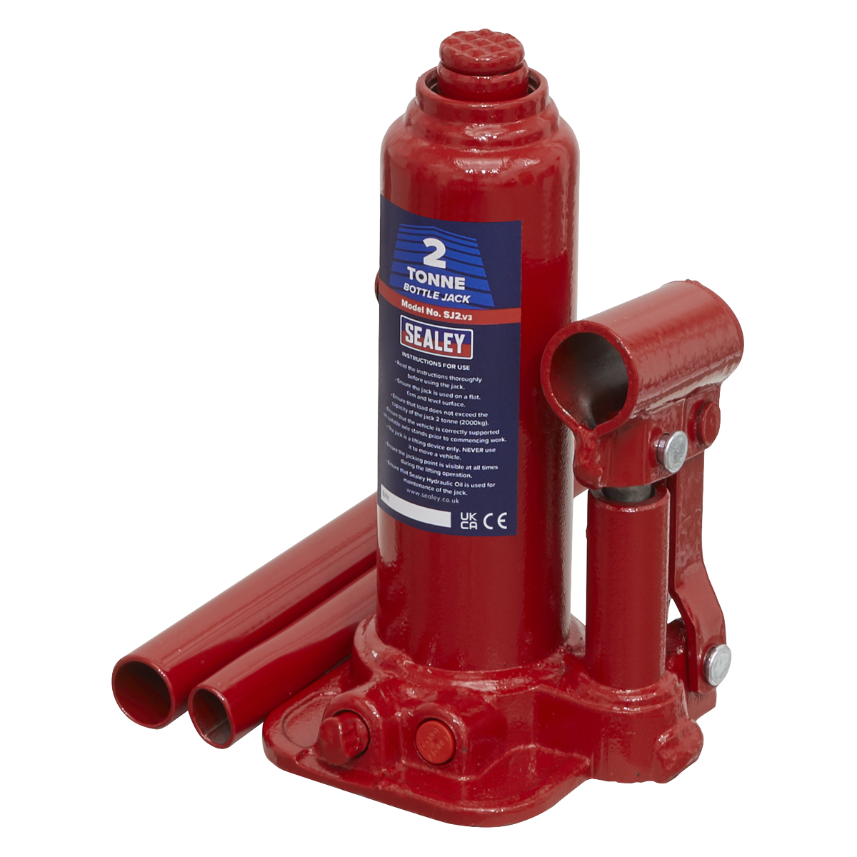 Sealey Bottle Jack Lift With Overload Valve & 2-Piece Handle - 2 Tonne SJ2