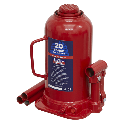 Sealey Bottle Jack Lift With Overload Valve & 2-Piece Handle 20 Tonne SJ20