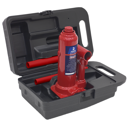 Sealey Bottle Jack Lift 2 Tonne With Overload Valve & Case Red/Black SJ2BMC