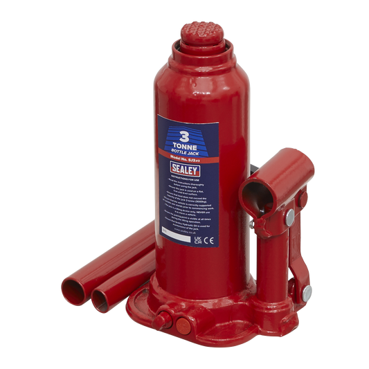 Sealey Bottle Jack Lift With Overload Valve & 2-Piece Handle - 3 Tonne SJ3