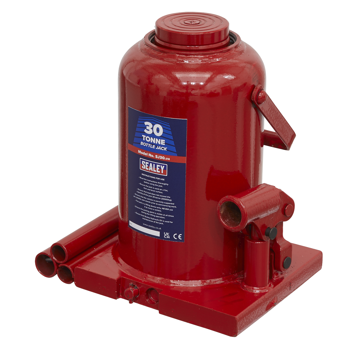 Sealey Bottle Jack Lift With Overload Valve & 3-Piece Handle 30 Tonne SJ30