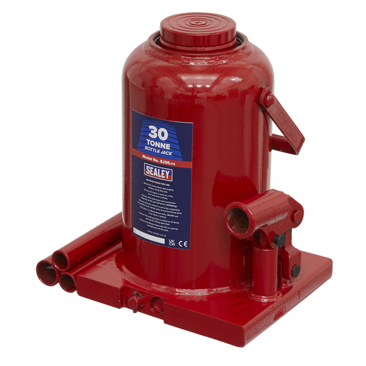Sealey Bottle Jack Lift With Overload Valve & 3-Piece Handle 30 Tonne SJ30