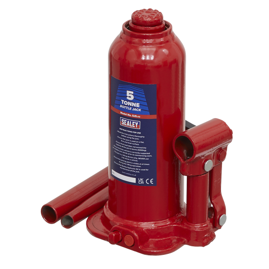 Sealey Bottle Jack Lift With Overload Valve & 2-Piece Handle - 5 Tonne SJ5