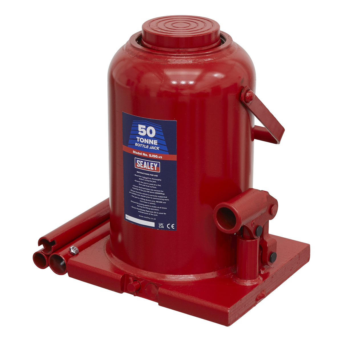 Sealey Bottle Jack Lift With Overload Valve & 2-Piece Handle 50 Tonne SJ50