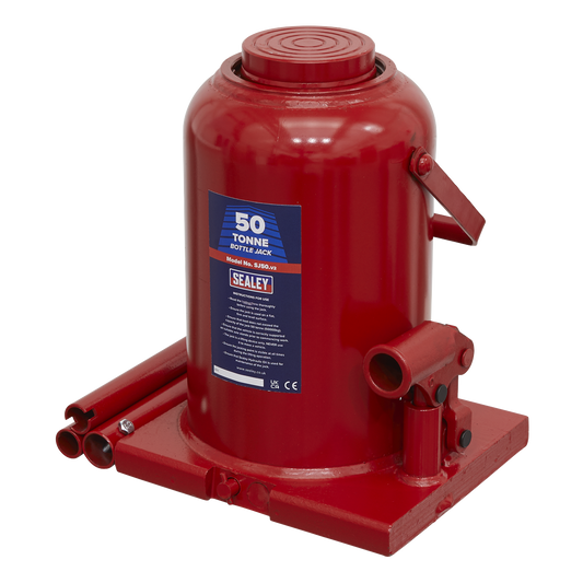 Sealey Bottle Jack Lift With Overload Valve & 2-Piece Handle 50 Tonne SJ50